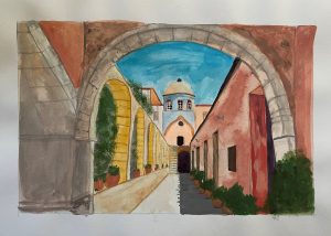 Rhodos Stadt in Aquarell